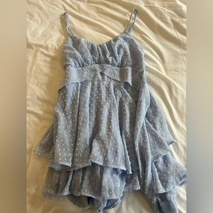 Light blue romper with flower stitching- altard state
